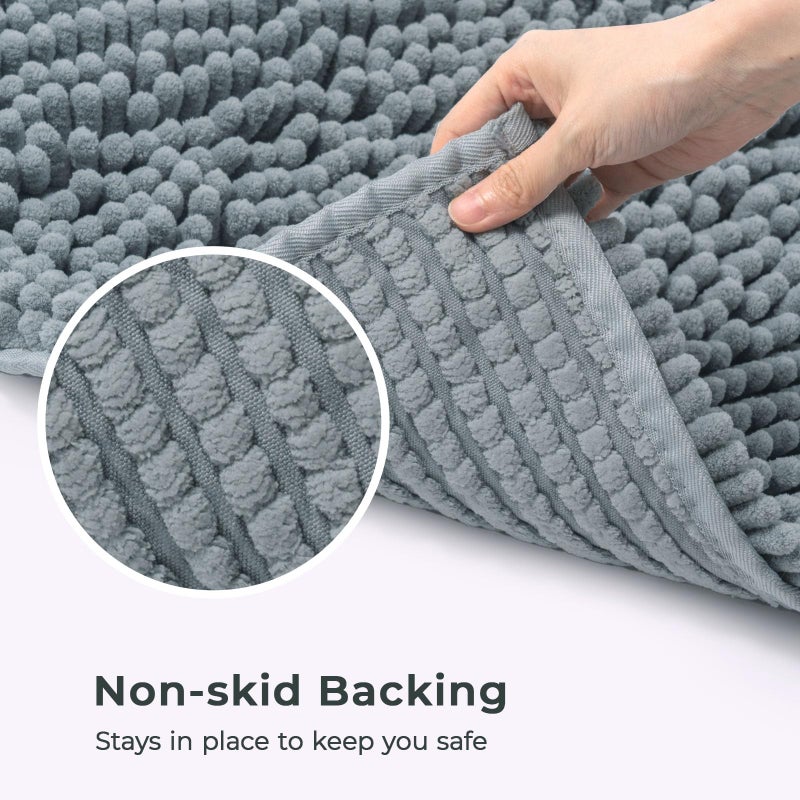 FRESHMINT Chenille Bathroom Rugs Non-Slip Bath Mat 32"x20", Washable Soft Shower Mat, for Bathroom Floor & Tub Fluffy Shag Bath Rugs, Durable Thick Water Absorbent Microfiber Shower Rugs, Sky Gray - Image 5